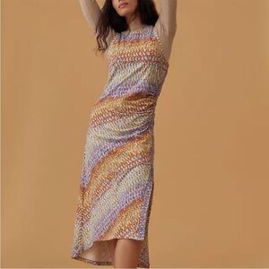 Anthro L Treasure Dress large colorful rainbow 0130 Anthropologie midi